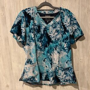 Barco Uniforms Women's Short Sleeve Tie-Dye Scrub Top - Blue and Black
